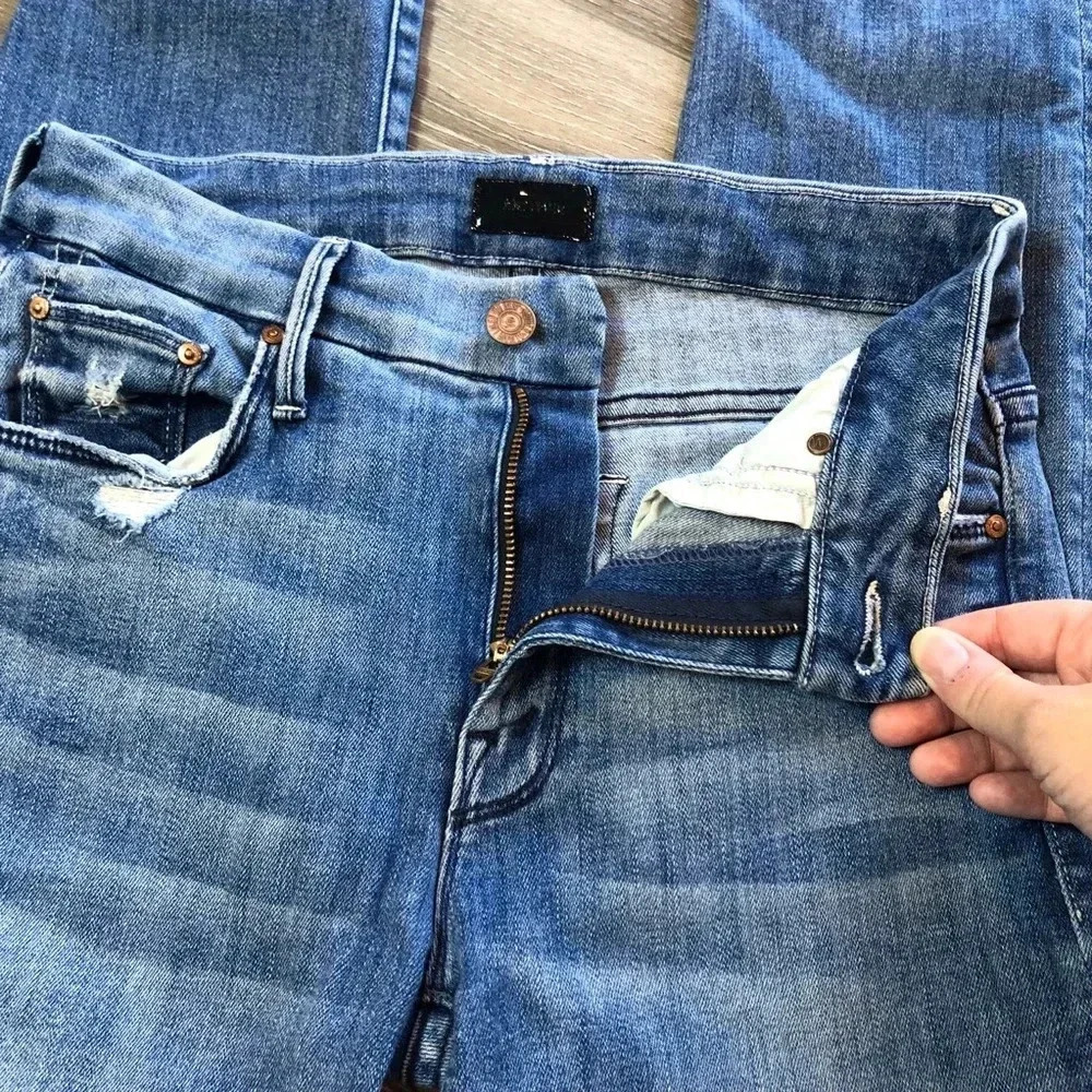 Mother Looker Ankle Step Fray Where’s The Smoke Denim Blue Jeans Women’s Size 25 - Picture 8 of 16